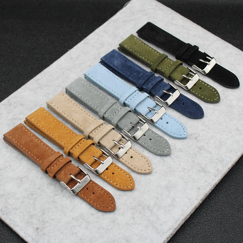 Suede Leather Strap manufacturer 19/20/22mm replacement leather watch bands handmade quick release genuine leather watch straps
