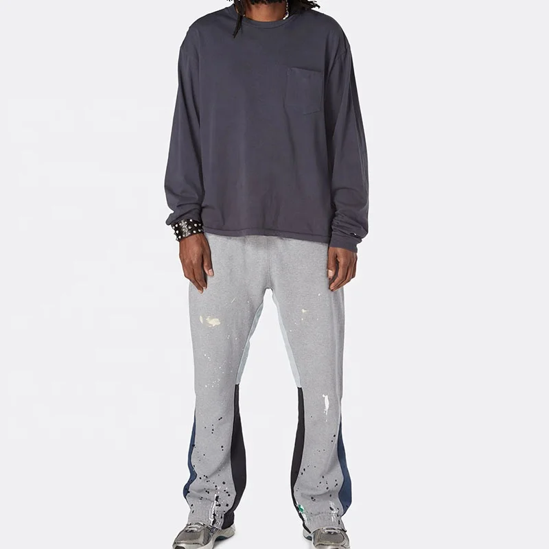 OEM/ODM Casual Flared Jogger Track Pants without drawstring Waistband Mens Stacked Flare Sweatpants For Men