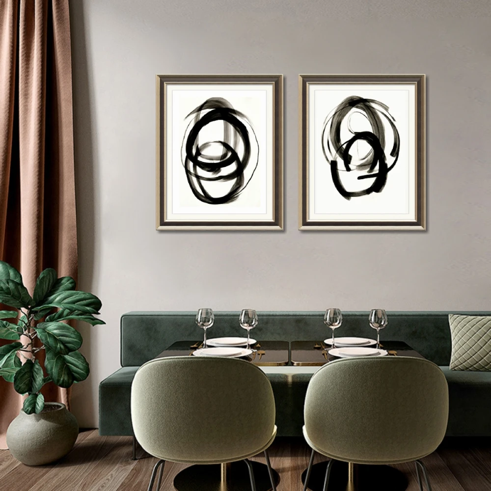 Custom Modern Minimalist Black Circle Print Abstract Watercolor Canvas Painting Fabric Living Room Decor Personalized Photo Gift