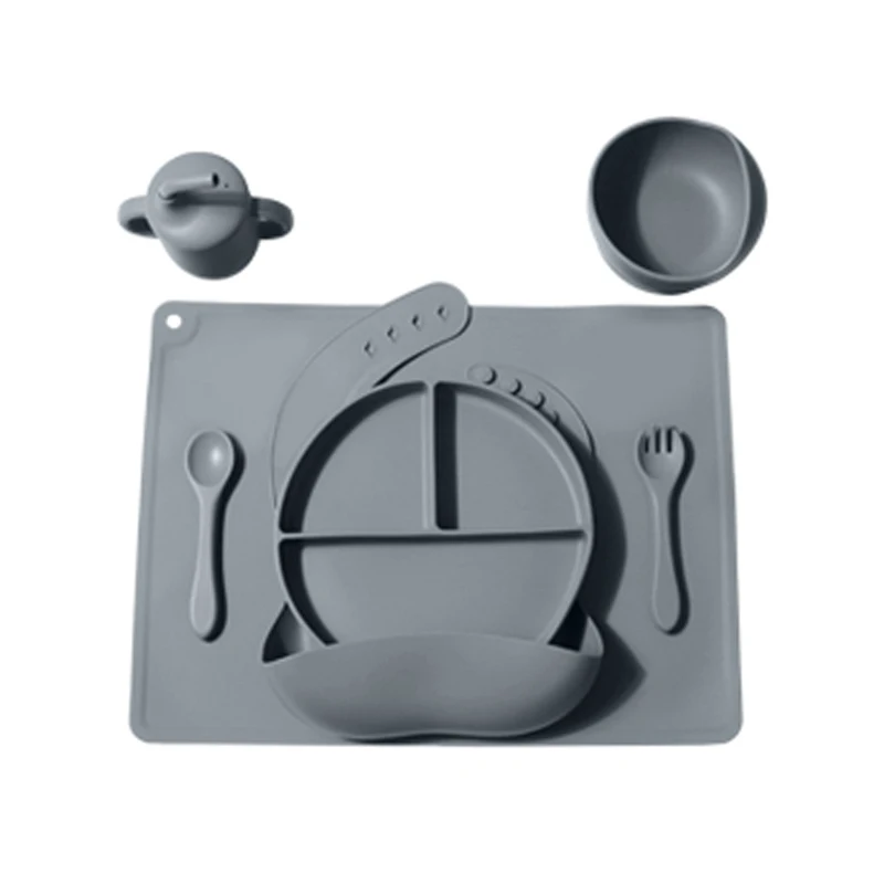 Factory Top Supplier Kids Dining Food Safe Kid Feed Set Suction Plate Bowl Snack Cup Baby Bibs Silicone Baby Feeding Set