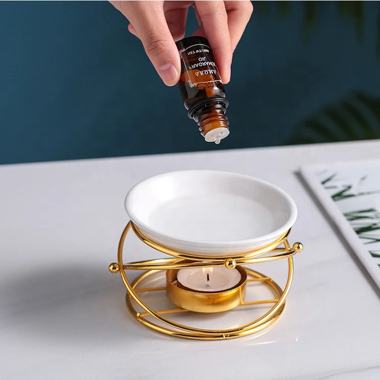 Wax Melt Candle Burner Diffuser Exquisite Gifts Ceramic Tray Plating Metal Oil Burners