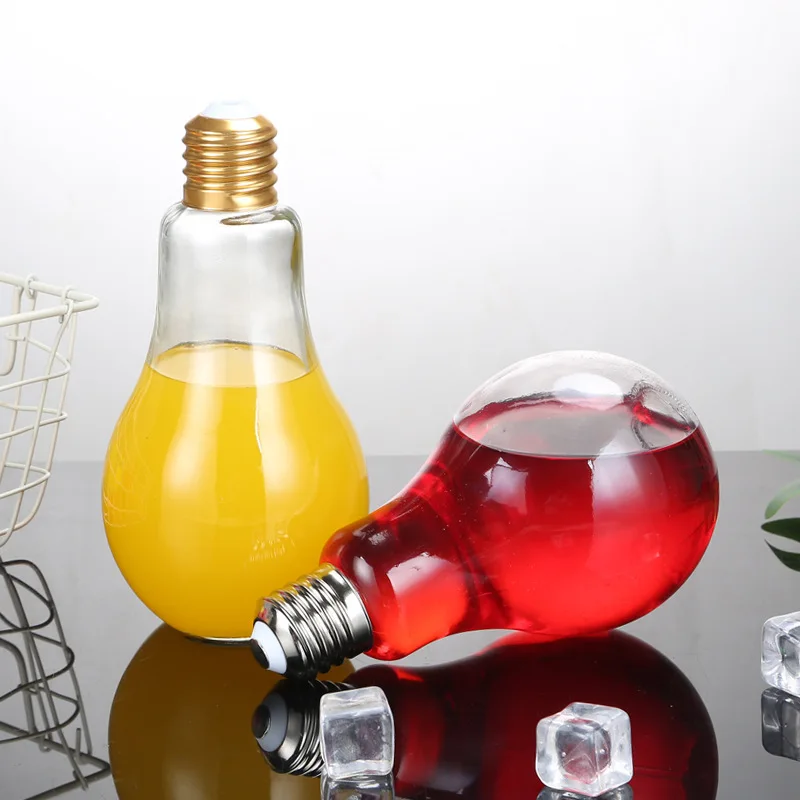 150ml 200ml 250ml 300ml 350ml 400/500ml 800ml Glass Beverage Fruit Juice Light Lamp Bulb Shape Bottle with Cap for Beverage milk