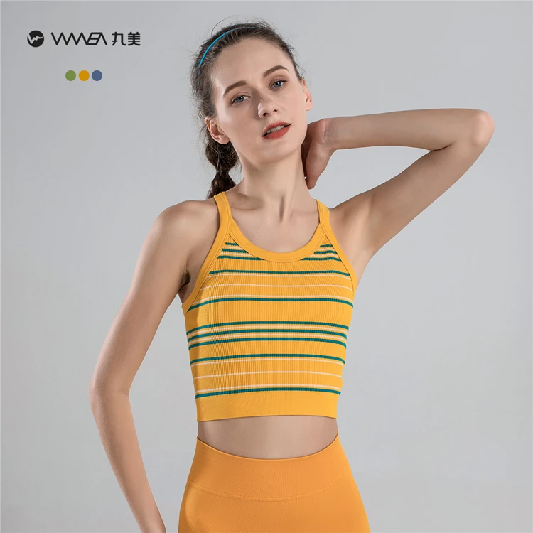 
Custom mature women double layer yoga seamless girl bra removable cup yoga sports vest 