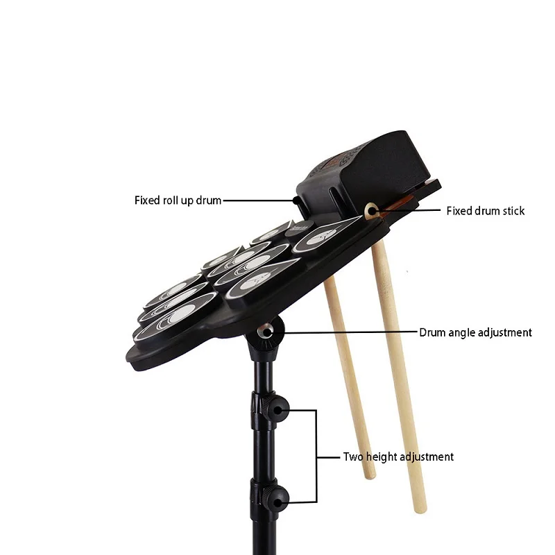 9-Pad Real-effect Rechargeable Portable Electronic Drum Pad Roll up Practice Electric Drum Set