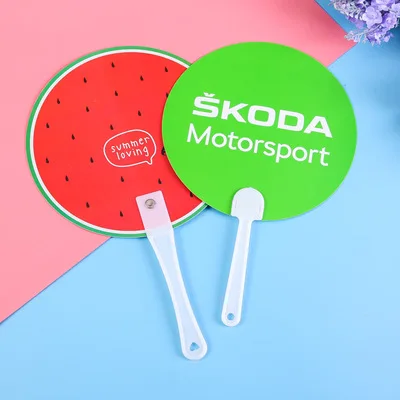 round shape pp hand fan promotion custom cheap advertising fan plastic hand fan