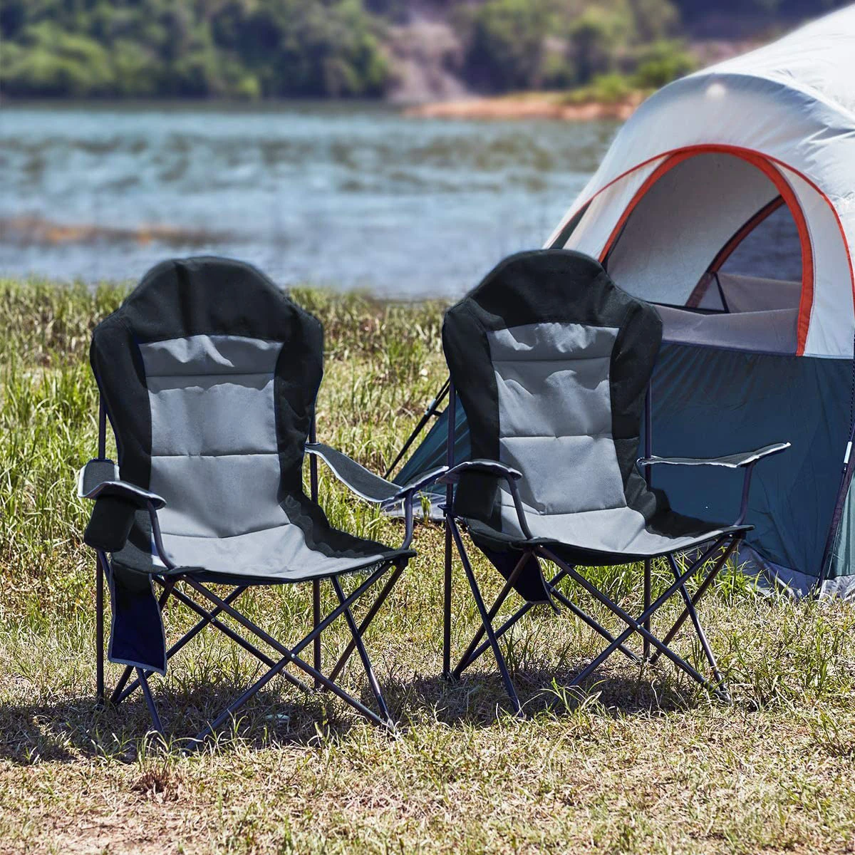 Wholesale Custom Logo Outdoor Foldable Metal Tube Lightweight High Quality Portable Folding Beach Camping Travel Lawn Chairs
