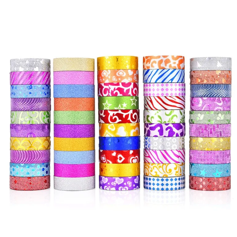 DIY Glitter Washi Tape Set - 50 Rolls Decorative Tape for Bujo,Bullet Journal Accessories,Scrapbook, Arts and Crafts Projects