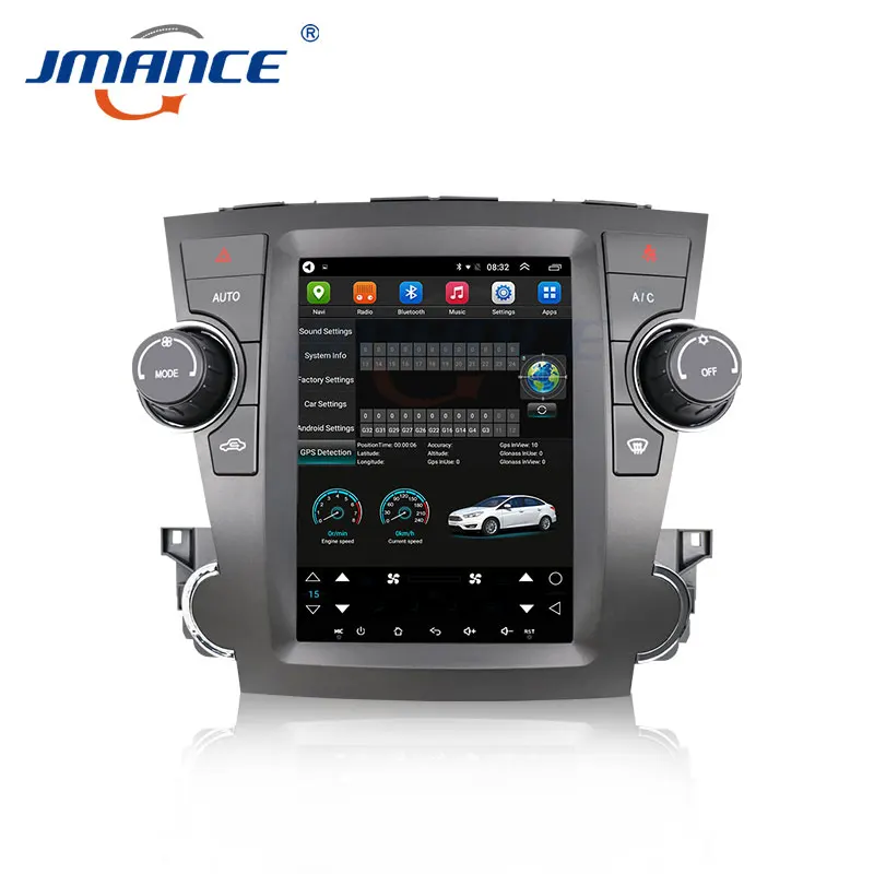 HD multimedia 9.7 inch car video android 1+16GB GPS BT WIFI Car DVD player for Toyota Highlander 2008-13