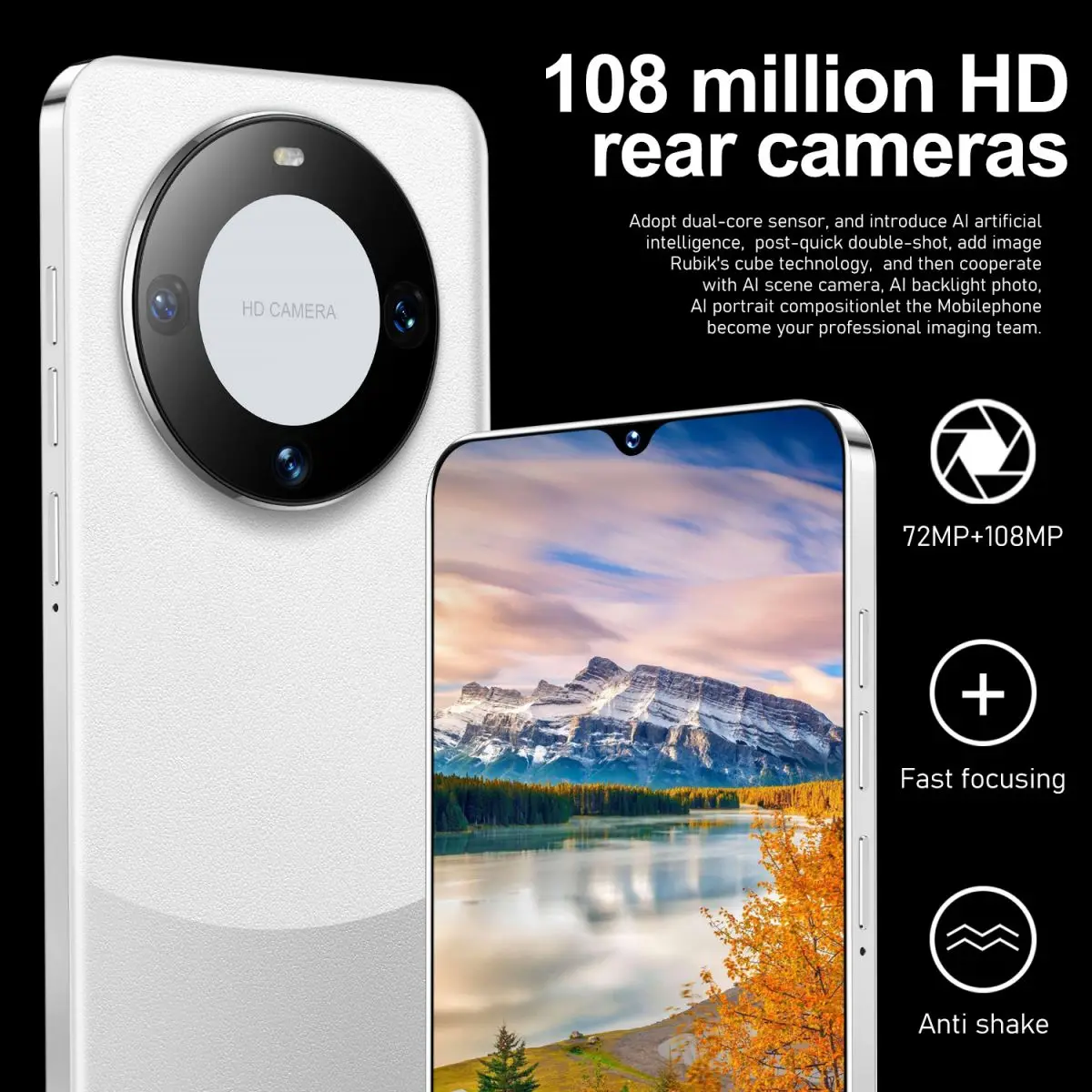 Лидер продаж Оригинальный разблокированный аккумулятор Mate 60 Pro 7 3 дюймов 16 ГБ + 1 ТБ 72МП 108 МП 8000 мАч мобильный телефон Android