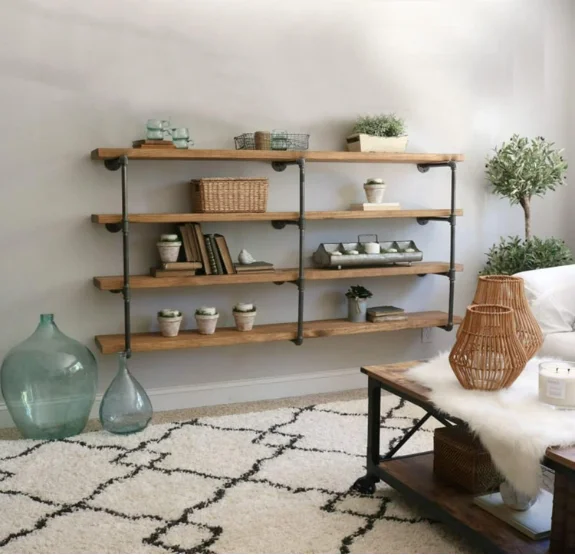 Industrial Wall Mount Black Shelf Retro Iron Pipe Floating Shelves Rack DIY Shelving Bracket