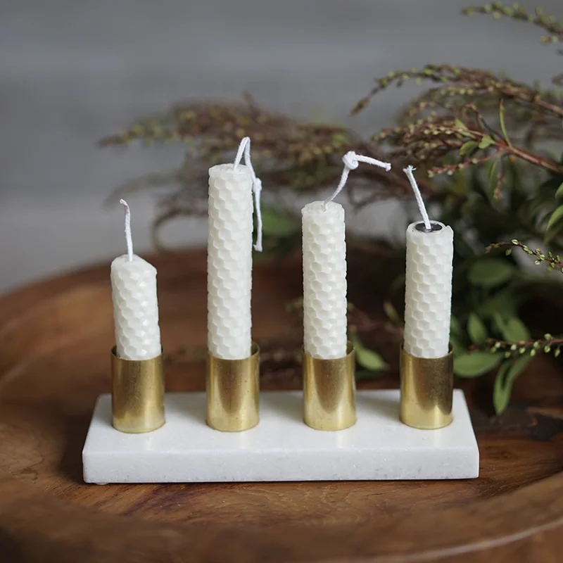 
White practical polished marble 4 arm candle holder sets with brass accents  (1600074525448)