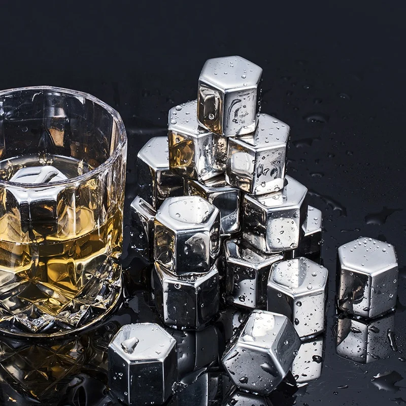 Шестигранные камни для виски, камни для виски из нержавеющей стали, многоразовые кубики льда, металлические льда для мужчин, рождественские чулки для папы