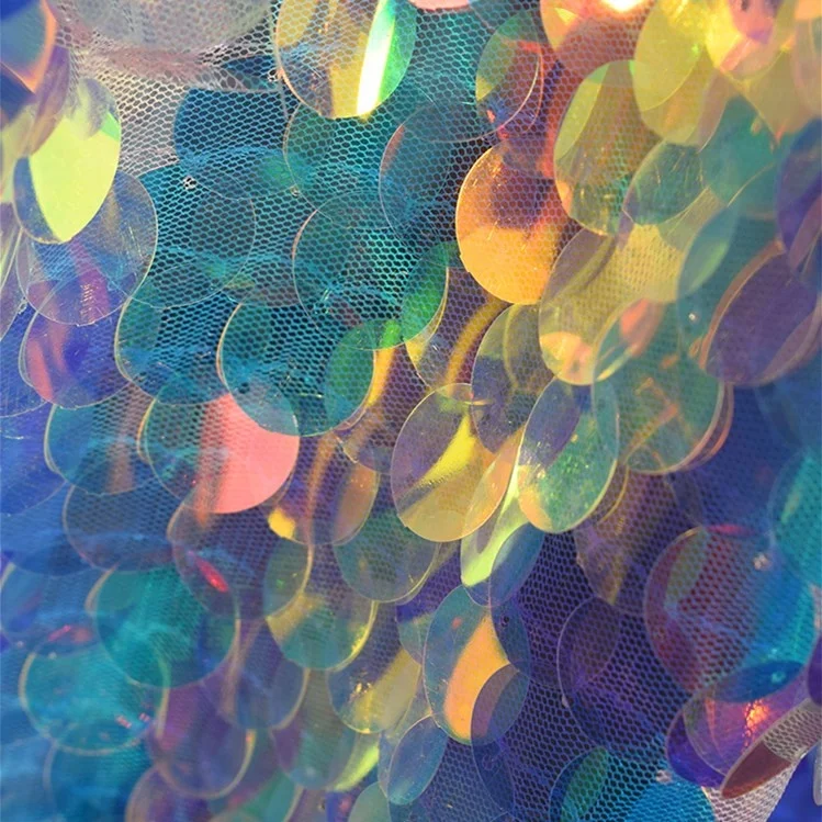 Organza 3mm Reversible Material Mesh Dress New Product 2020 Polyester Sequin Lace Fabric for Women Dresses White Woven Plain