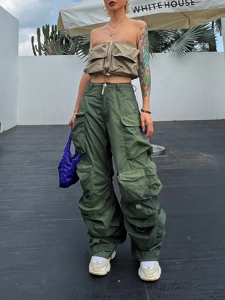 Bettergirl  New Hot Girl Style 6 Pocket Pants Design Vintage Wide Leg Trousers Cargo Jeans Women