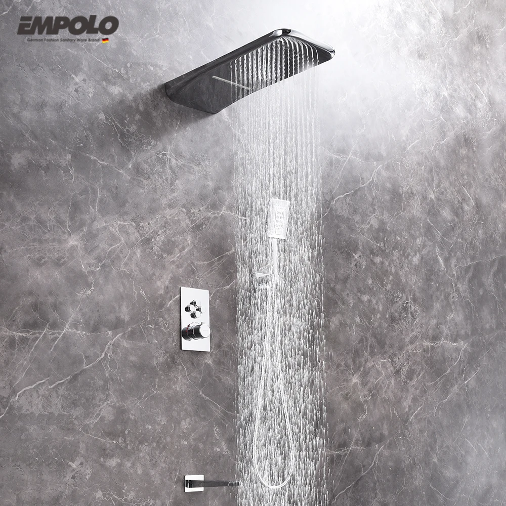 China concealed wall mount rain rainfall bathroom thermostatic shower push-button type brass shower head faucet mixer tap system