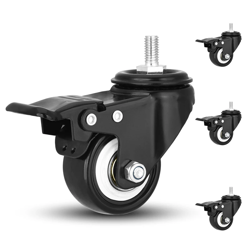 2 Inch PVC Rubber Swivel Casters with Screw Mounts 360 Degree Brake Furniture Caster Wheel for Living Room Furniture Wheels