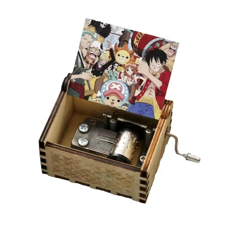 26 Styles Color Printing Anime One Pieces luffy  We Are Song Theme Hand Crank Music Box movement Wooden Classical Kids Gift