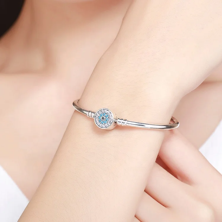 
Custom Jewelry Women Fashion Eye Design diy 925 sterling silver bangle beaded braclets 