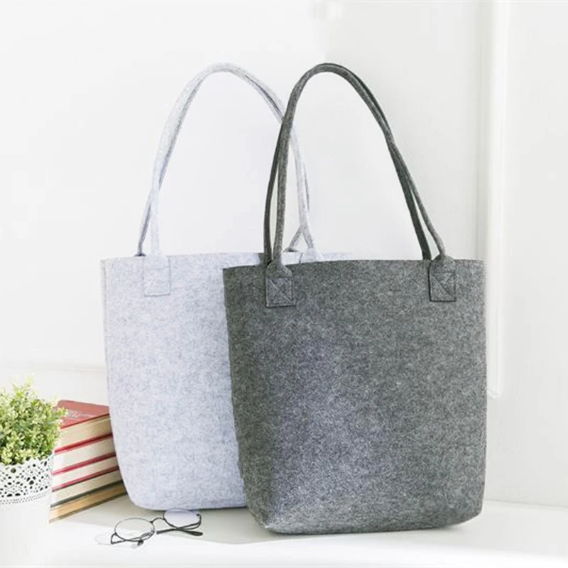 Storage Reusable Solid Color Two Shoulder Straps Felted Tote Shopping Bags