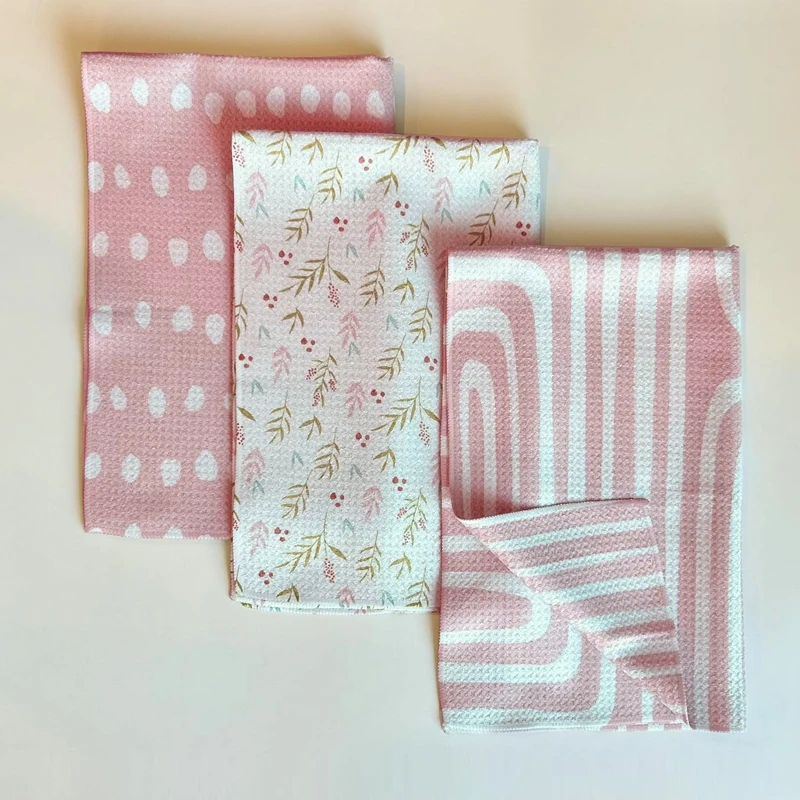 Wholesale Customized Logo Printing Absorbent Microfiber Waffle Weave Towels Kitchen Cleaning Tea Towel