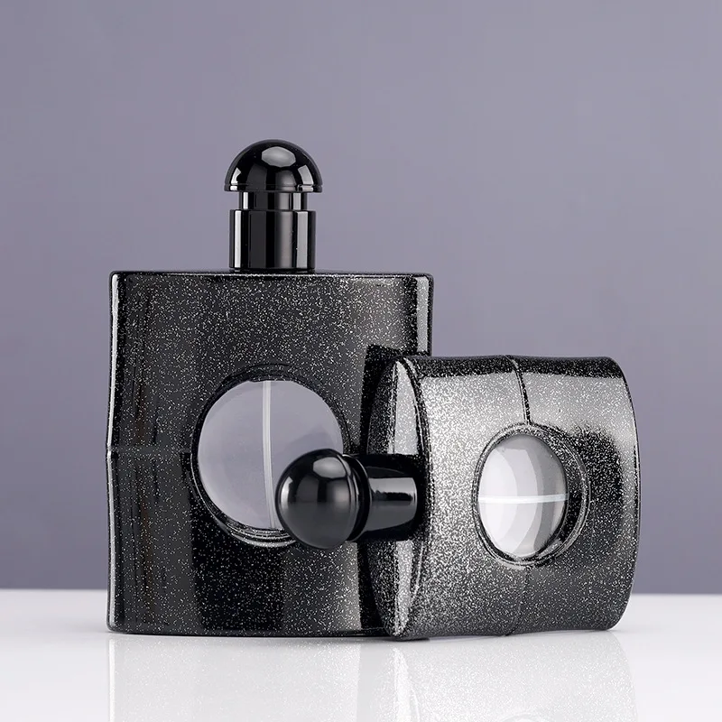 Custom Luxury Unique 50ml 80ml Black Flat Shape Square Empty Fancy Vintage Fragrance Spray Perfume Glass Bottle With Cap