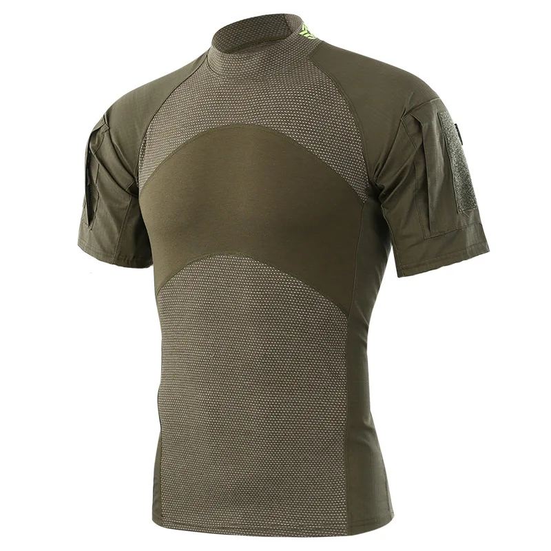 
Shoulder zipper pocket mesh design men dry fit training camouflage t-shirt 