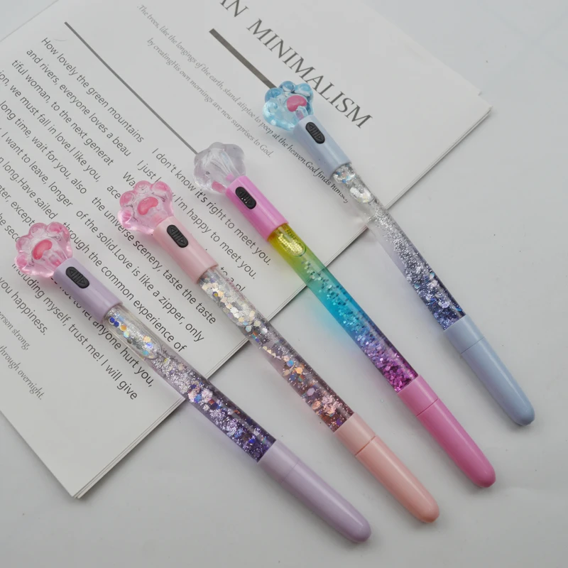 Customized Logo New Style Cute Plastic Single Led Light 1.0MM Refill Black Ink Gel Pen