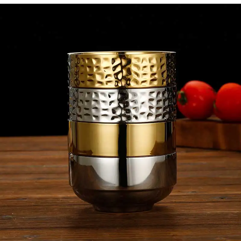 Custom Korean Style 304 Stainless Steel Double Wall Bowl Gold Heat Insulation Rice Soup For Hotel Restaurant Home