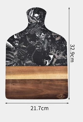 New Product Marble Stitching Hard Black Rectangle Acacia Wood Pizza Serving Tray Chopping Cutting Board