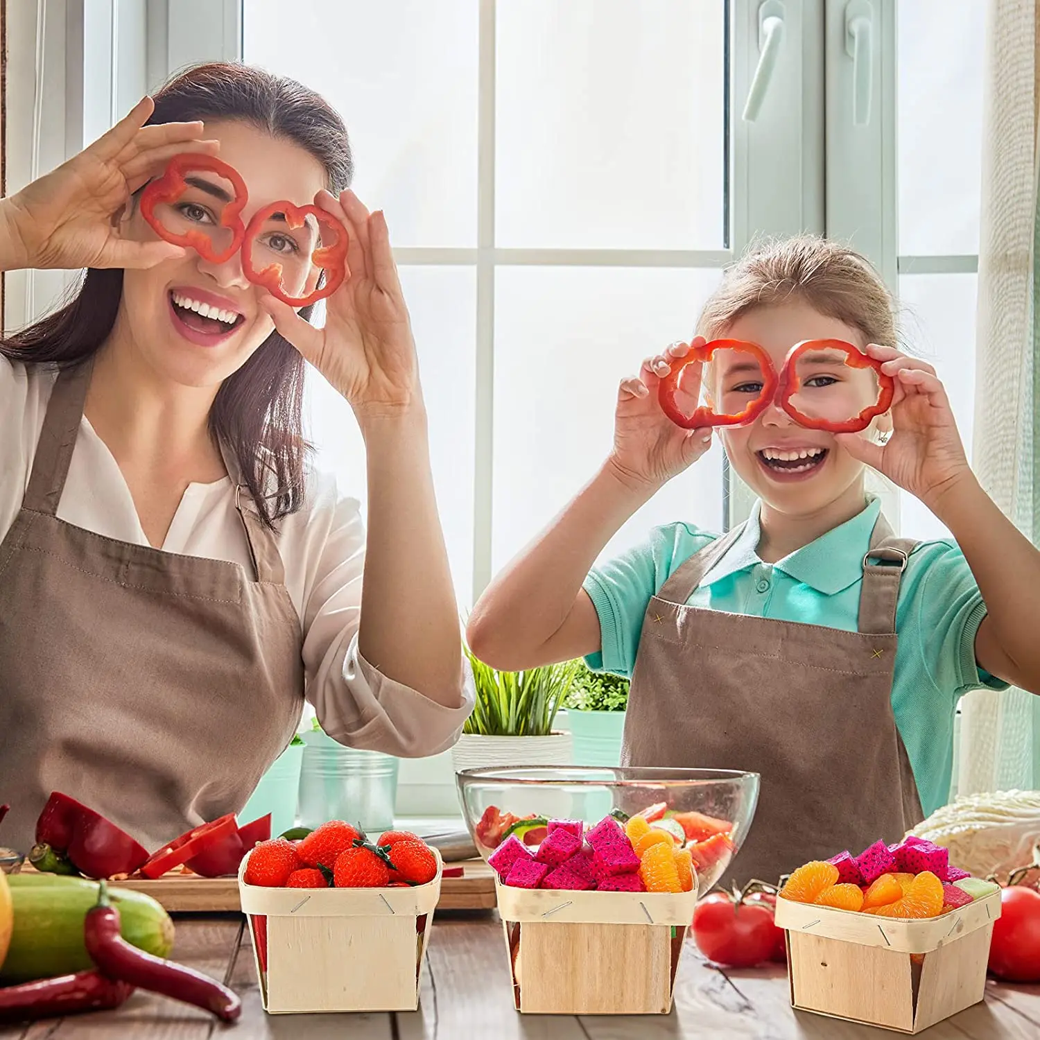 One Quart Wooden Berry Baskets 5.75-Inch Square Vented Wood Boxes for Fruit Picking
