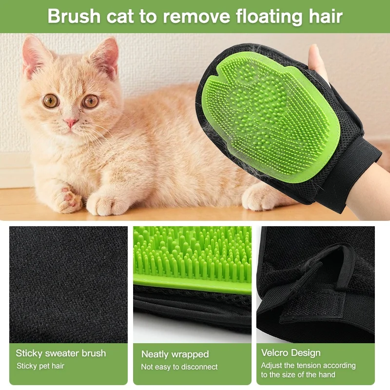 Factory Wholesale Multifunction Double Sided Cat Hair Remover Glove Dog Pet Bath Grooming Glove