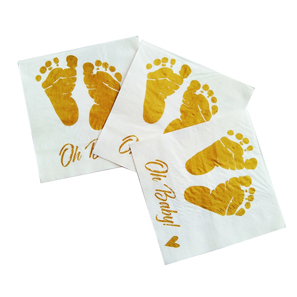 Custom Oh Baby Foil Baby Shower Gold Paper Napkins Disposable Serviettes