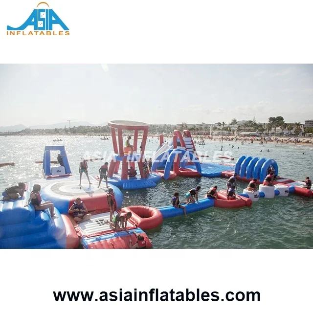 Biggest Floating Aqua Park Playground / Inflatable Water Air Obstacle Course For Business Rental