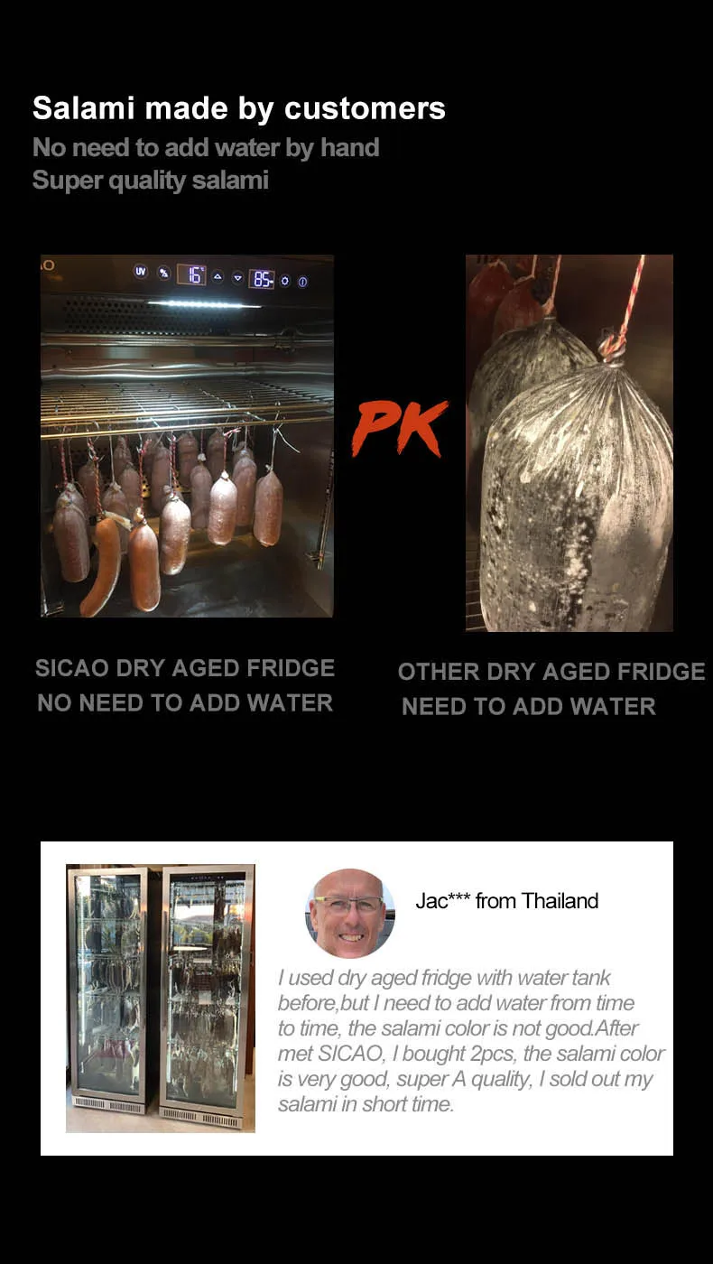 best dried age beaf ham and chees chamber clear glass door air purify charcoal filter cooler appliance 