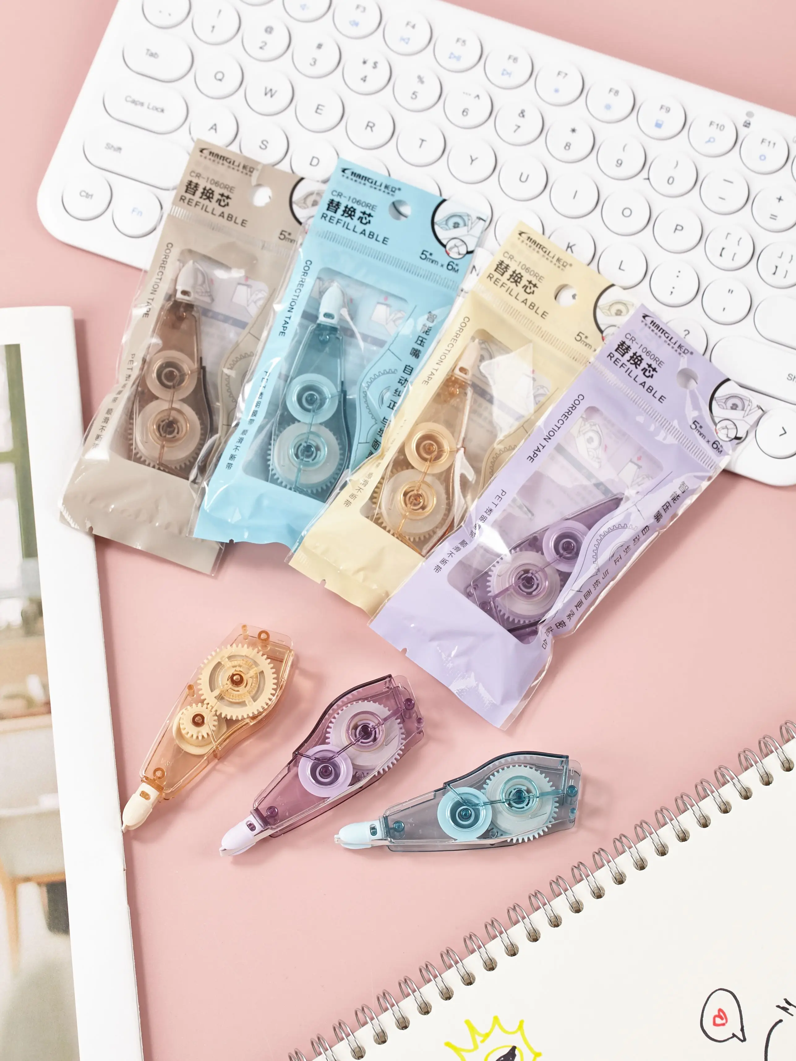 New School Office Stationery  transparent pet customized colored plastic  kids student white out Correction Tape refill