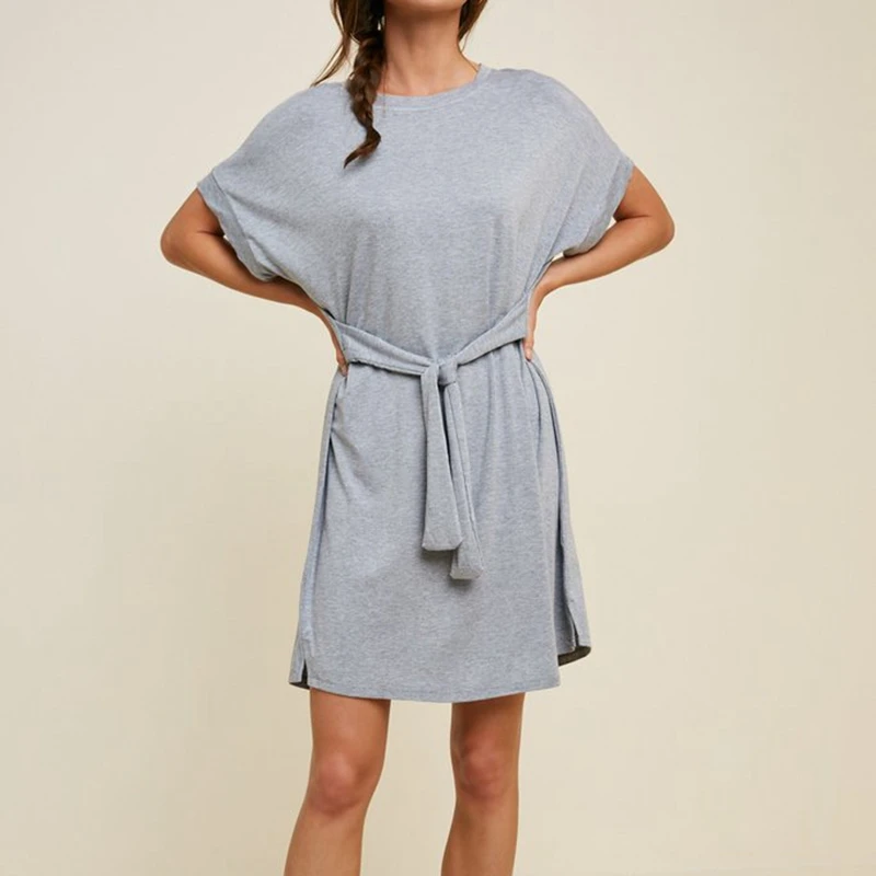 Wholesale Soft Casual Lace-up Women Loose Fashion T-shirt Dress