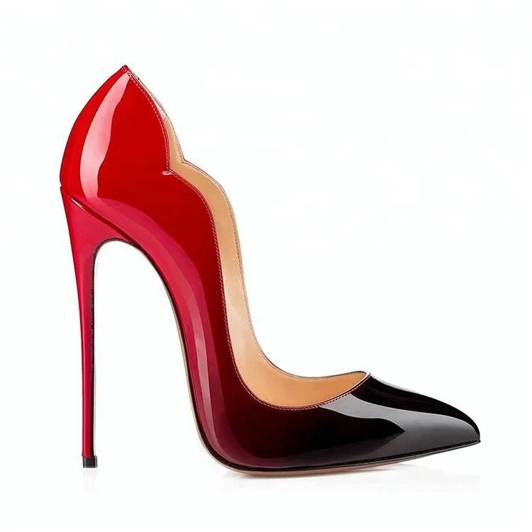 latest fashion wholesale big large size evening dress pumps stilettos gradient patent girls ladies women high heel shoes