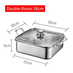 Double flavor hot pot stainless steel 304 shabu square Chinese mandarin duck pot