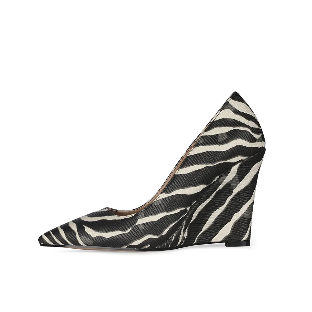 Black White Zebra Patterns Modern Wedge High Heel Women Shoes Customized Dress Shoes Daily Ladies Office Shoes
