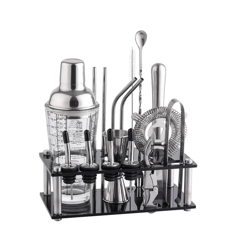 barware set 17 pcs bartender kit private label 304 stainless steel profesional cocktail shaker set with accessories