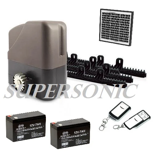 DC12V Solar Sliding Gate Operator with 50W solar panel and 2PCS  DC12V 7AH batteries and 4.5meters nylon gear racks