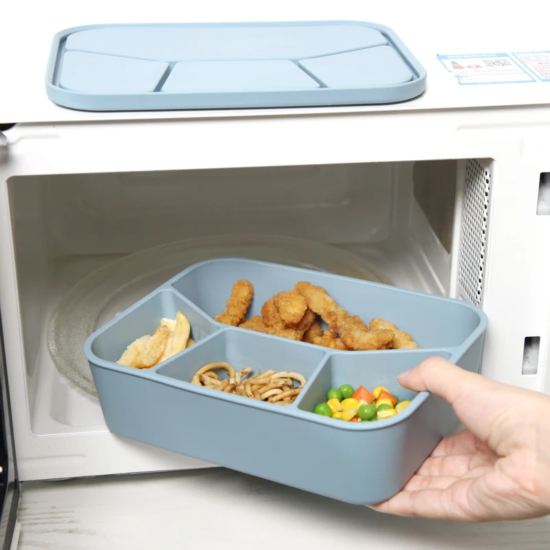 Eco Friendly Portable Big Capacity Lunch Box Container Silicone Bento 4 Compartment Lunch Box For Adult Offices