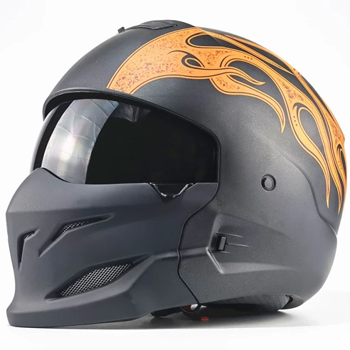 Wholesale Full face module German style black Fire pattern motorcycle military helmet for cruiser motorcycle