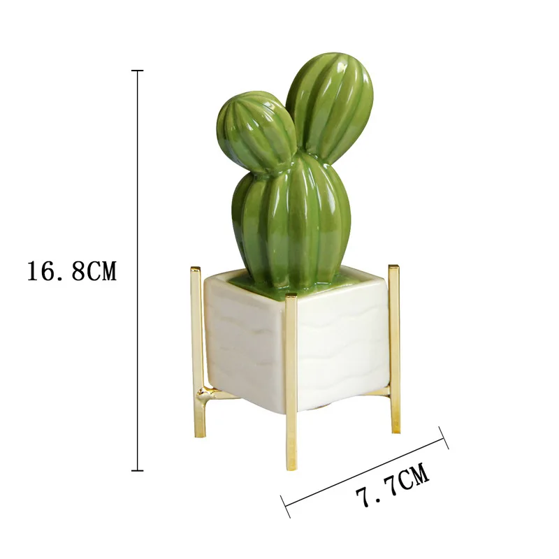 Light Luxury European Home Decoration Ceramic Metal Combination Pastoral Style Desktop Potted Cactus Desktop