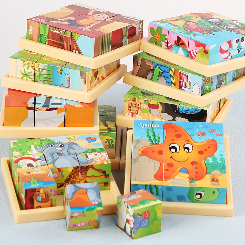 9 Pcs Building Blocks 3D Puzzle Kindergarten Puzzle Preschool Age Early Education Montessori Toys Children Wooden Toys