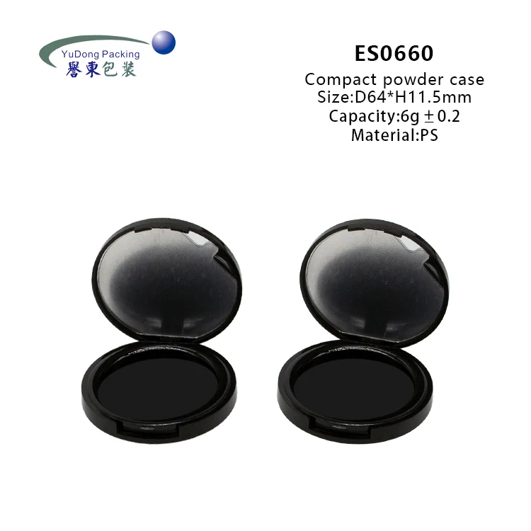 Compact Opening Black Pressed 6g Powder Case Blush Powder Container With Mirror