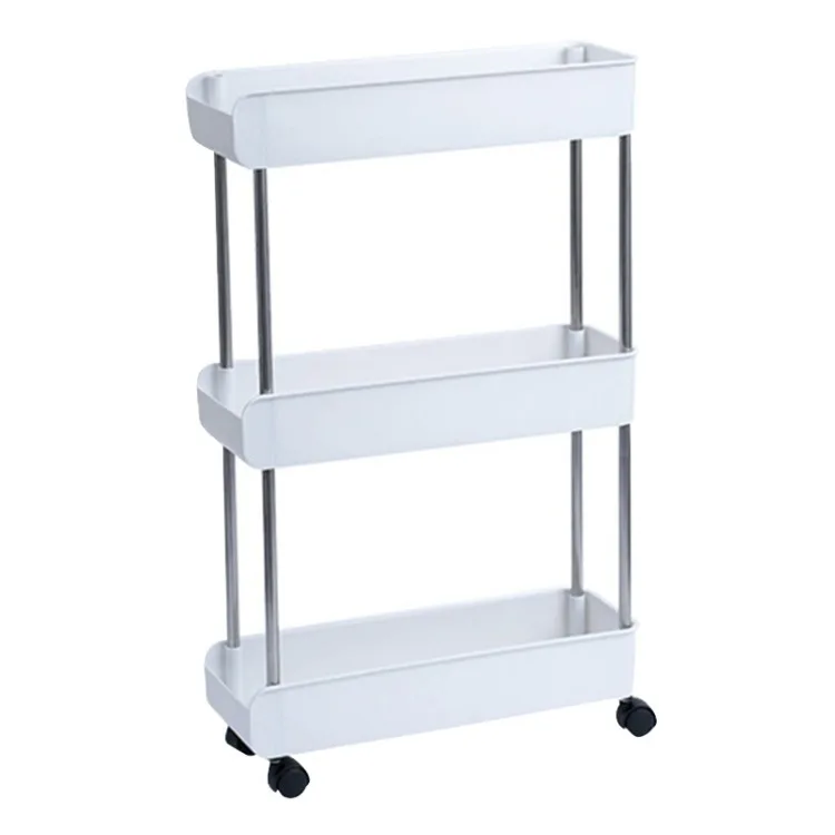 3-Tier Rolling Utility Cart with Wheels Hanging Hook Multifunctional Storage Organization Shelves Portable Standing Shelf