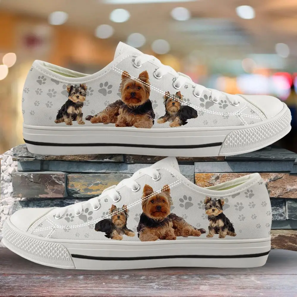 
Factory Drop Shipping Women Low Top Canvas Shoes Lovely Yorkshire Terrier Dog/Puppy Lover Paw Printed Women Shoes Casual Shoes 