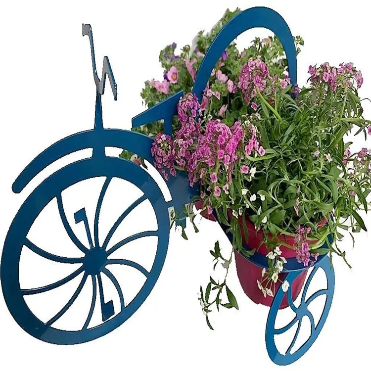 Metal Plant Adjustable Stand Flower Pot Holder Decorative Bicycle Modern Plant Holder Great Gift for Garden Plant Lovers (Blue)