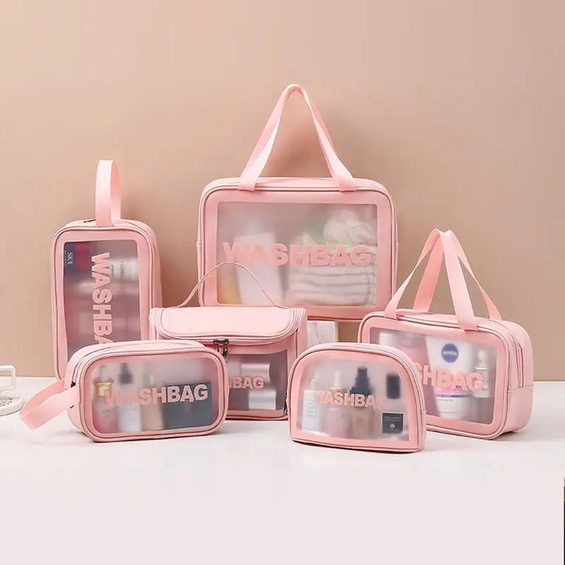 Women Waterproof Washbag PU Transparent Makeup Bag PVC Cosmetic Bag Clear Make Up Bags Case for Travel Toiletry Organizer